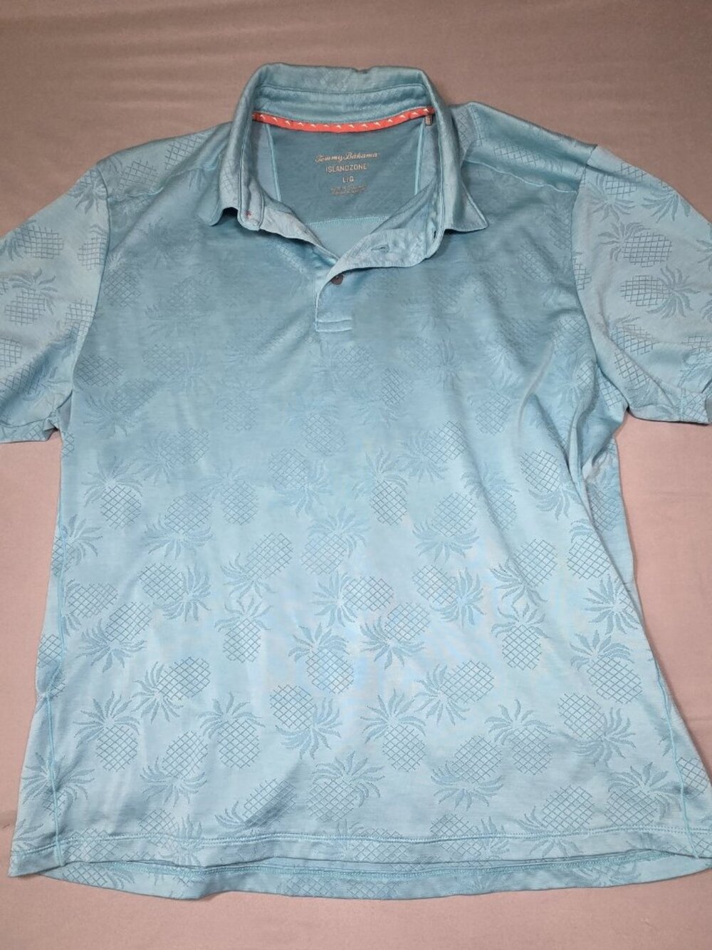 Tommy Bahama IslandZone Light Blue Pineapple Jacquard Polo Mens L
